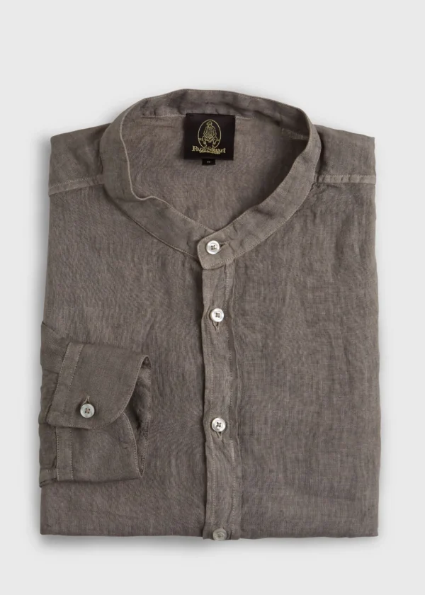 Band Collar Washed Linen Shirt