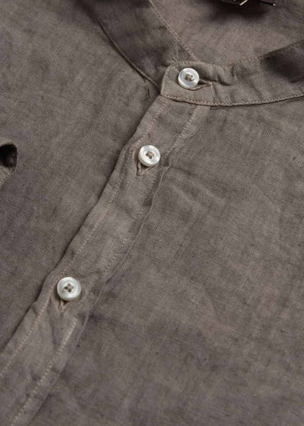 Band Collar Washed Linen Shirt