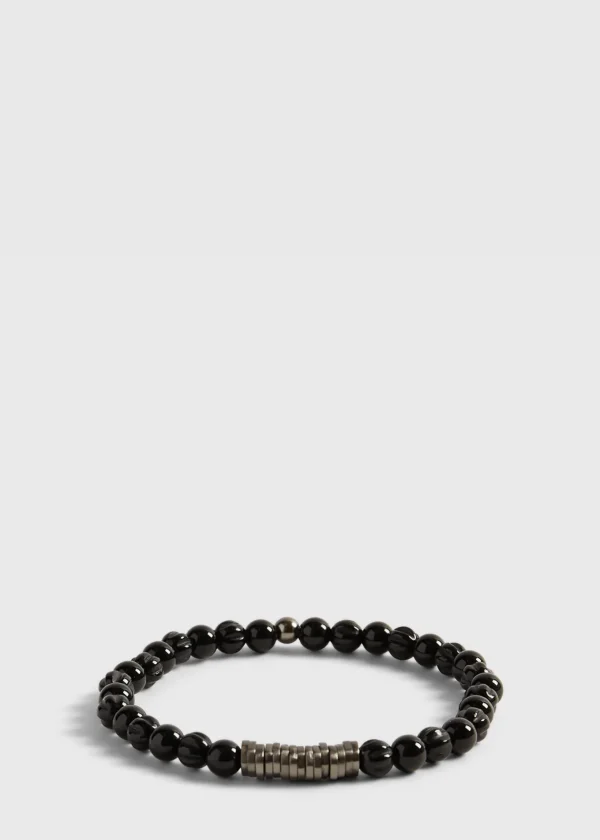 Black Agate Beads With Black Rhodium Plated Sterling Silver