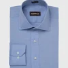 Blue Cotton Slim Fit Dress Shirt