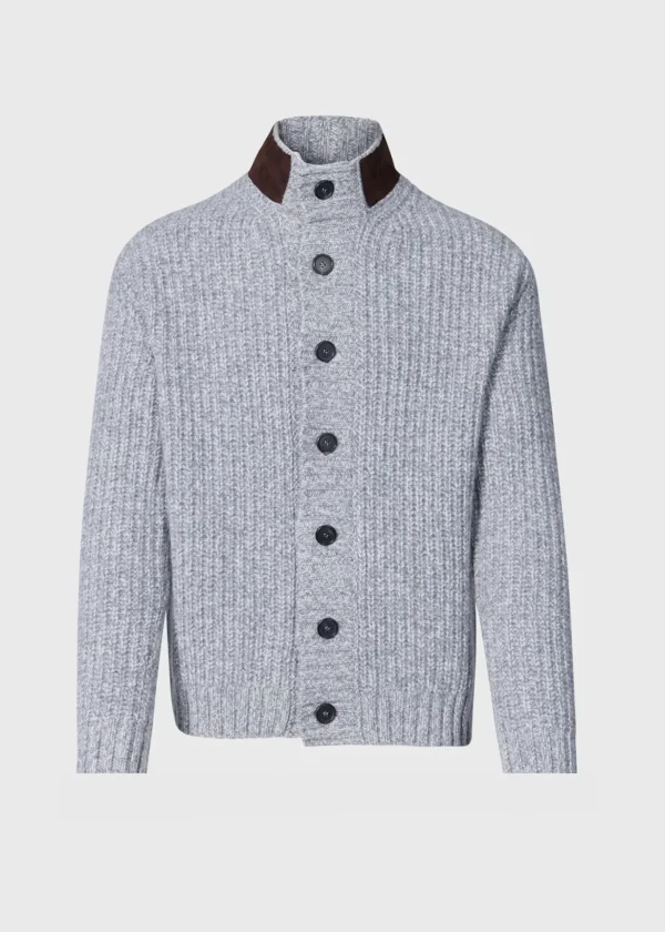 Button Front Cardigan With Suede Trim