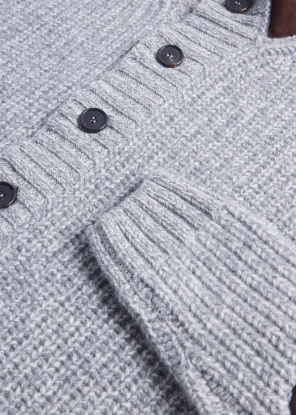 Button Front Cardigan With Suede Trim