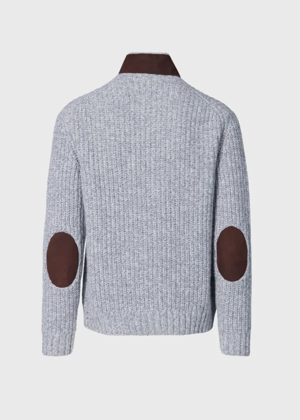 Button Front Cardigan With Suede Trim