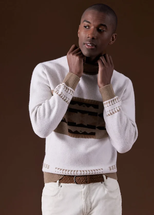 Cashmere & Wool Intarsia Turtleneck Sweater