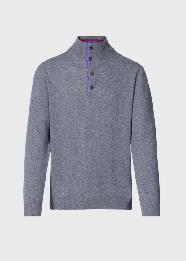 Cashmere Button Mock Neck Sweater
