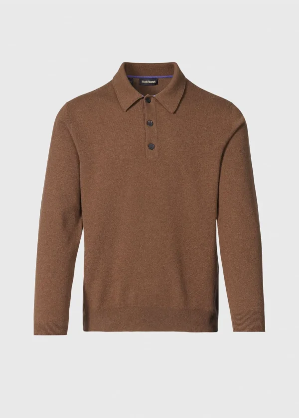 Cashmere Long Sleeve Polo With Suede