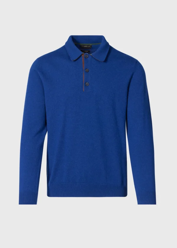 Cashmere Long Sleeve Polo With Suede