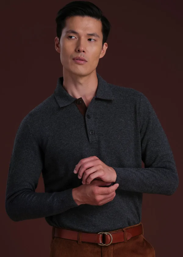 Cashmere Polo With Suede Trim