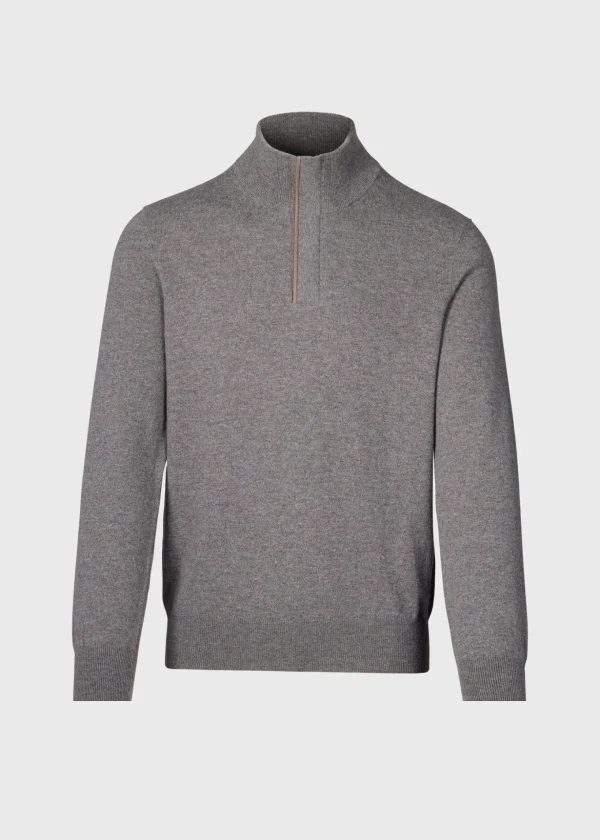 Cashmere Quarter Zip With Suede Trim