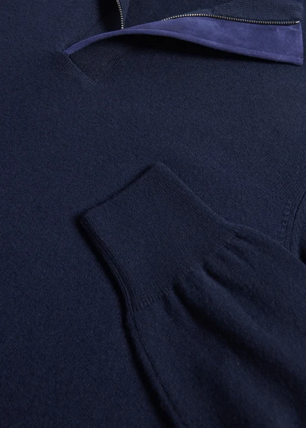 Cashmere Quarter Zip With Suede Trim