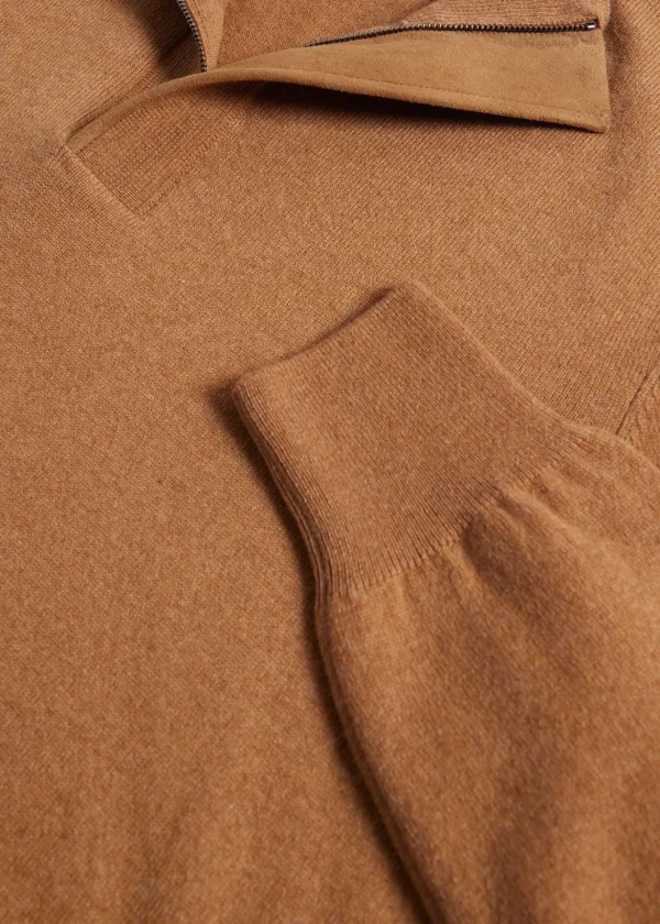 Cashmere Quarter Zip With Suede Trim