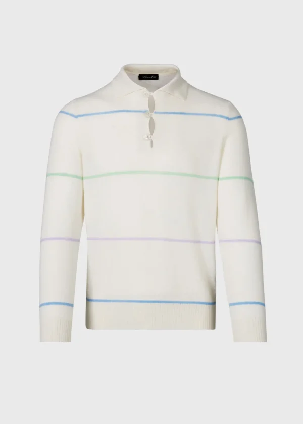 Cashmere Stripe Polo Sweater