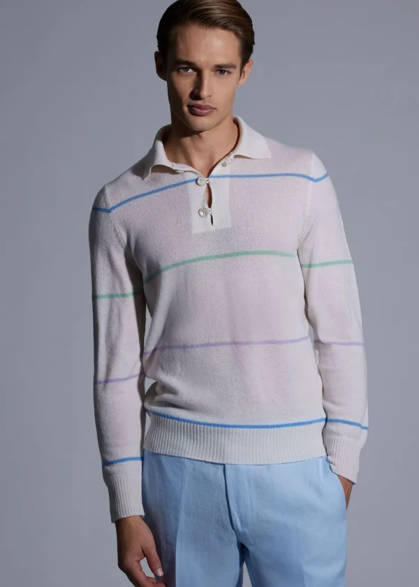 Cashmere Stripe Polo Sweater