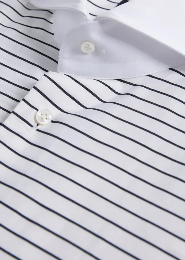 Contrast Collar Horizontal Stripe Dress Shirt