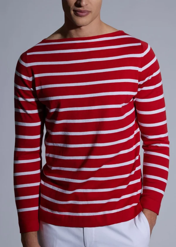 Cotton & Cashmere Boat Neck Stripe Pullover