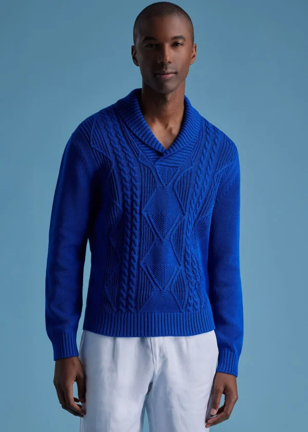Cotton Cable Shawl Collar Sweater