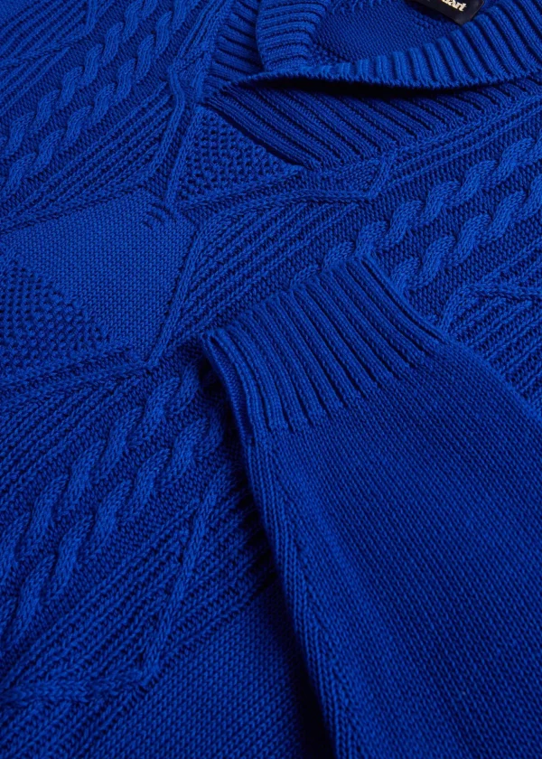 Cotton Cable Shawl Collar Sweater
