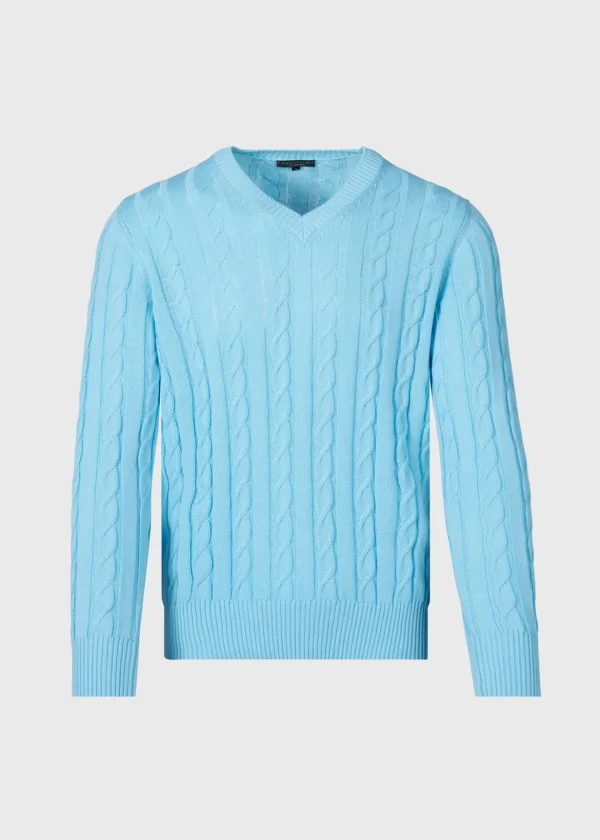 Cotton Cable V-Neck Pullover