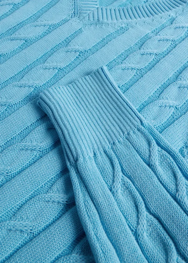 Cotton Cable V-Neck Pullover