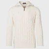 Cotton Cable Zip Neck Pullover