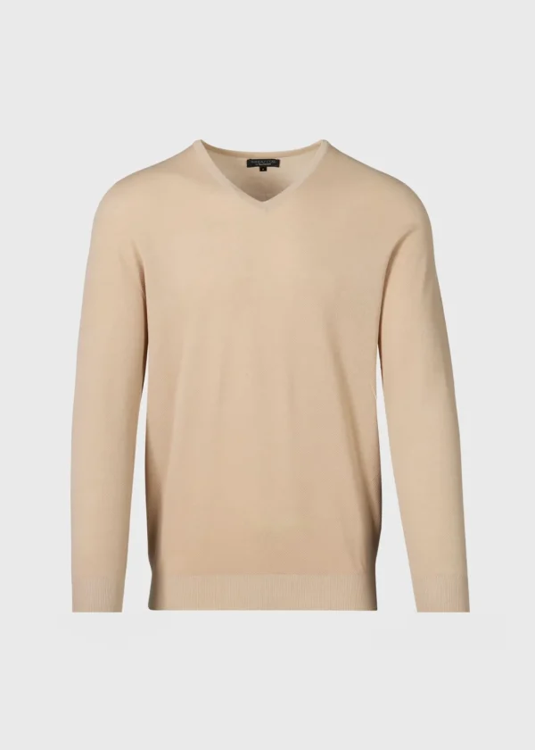 Cotton Piqué V-Neck Sweater