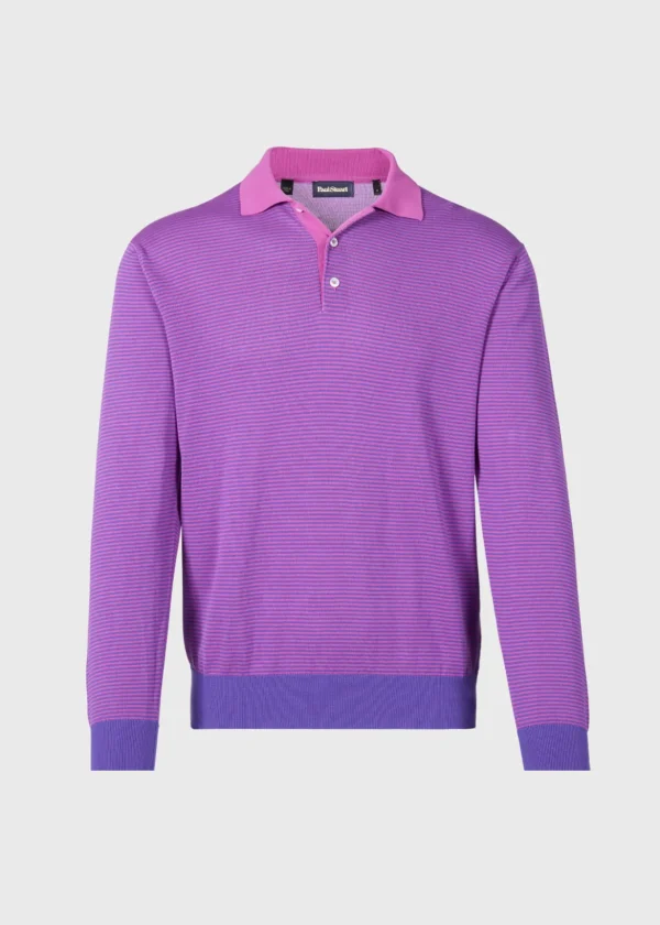 Cotton Stripe Long Sleeve Polo