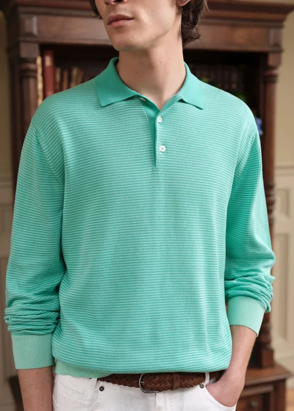 Cotton Stripe Long Sleeve Polo