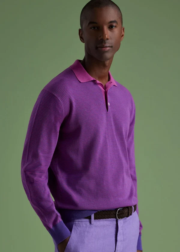 Cotton Stripe Long Sleeve Polo