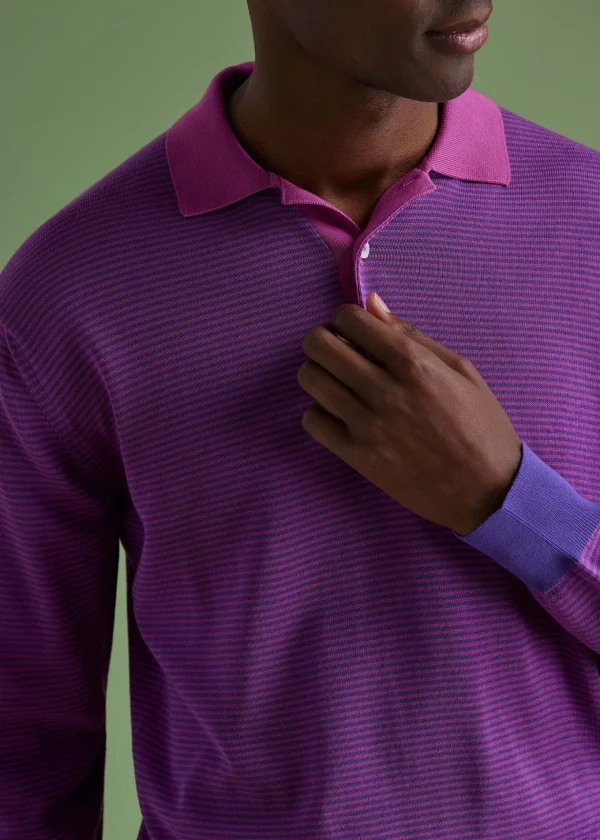 Cotton Stripe Long Sleeve Polo