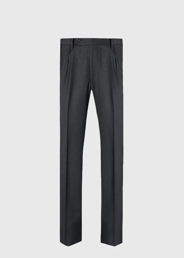 Dark Grey Super 110s Wool Pleated Trouser