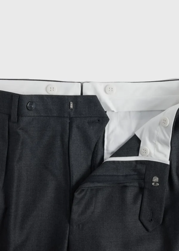 Dark Grey Super 110s Wool Pleated Trouser