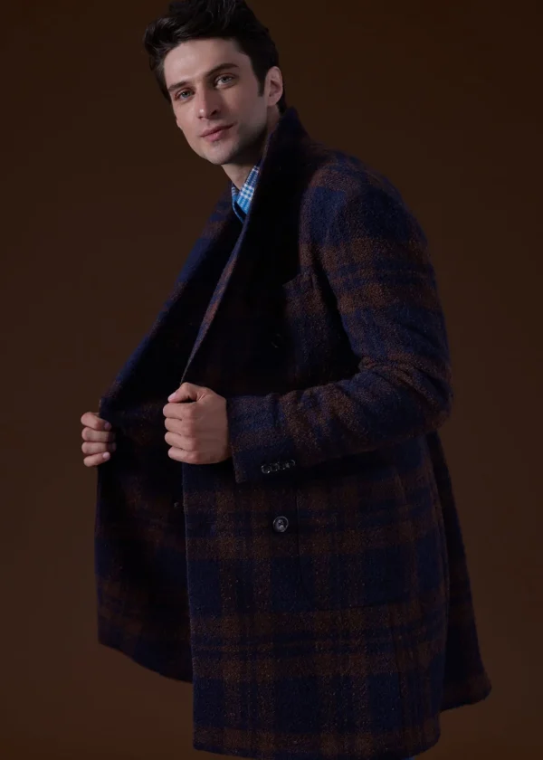 Double Breasted Boucle Plaid Coat