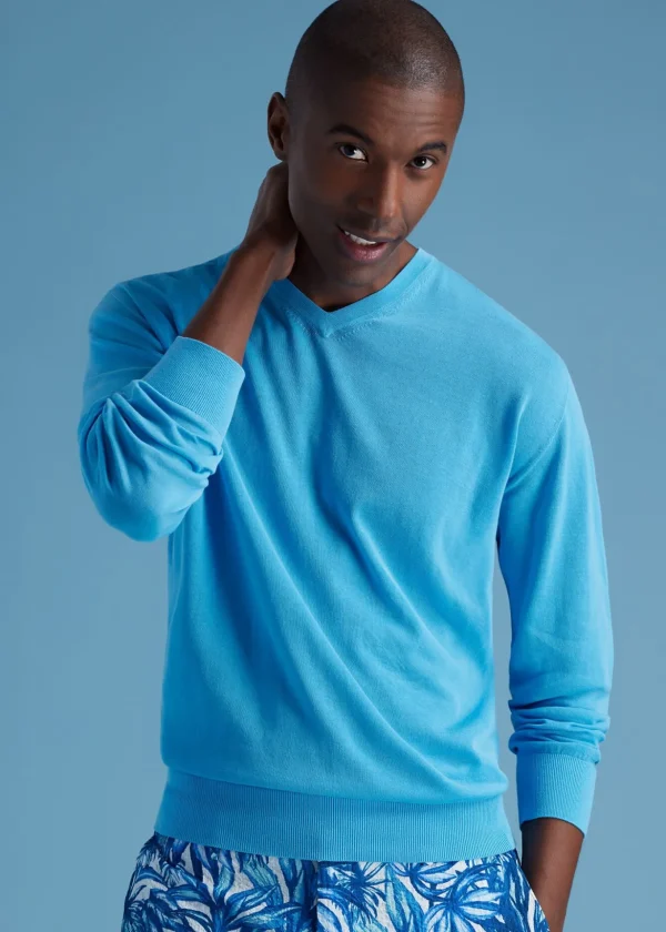 Fine Gauge Cotton V-Neck Sweater