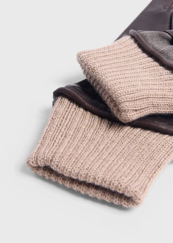 Herringbone & Leather Gloves