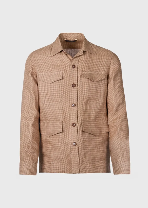 Linen Houndstooth Safari Jacket