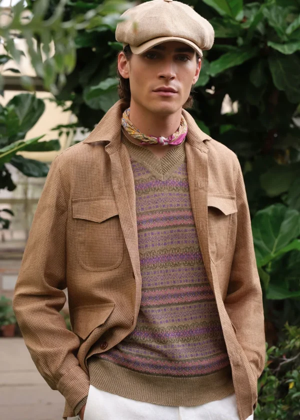 Linen Houndstooth Safari Jacket