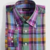 Linen Multicolor Plaid Sport Shirt