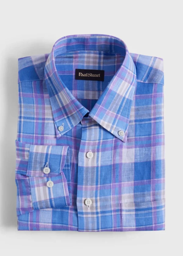Linen Multicolor Plaid Sport Shirt