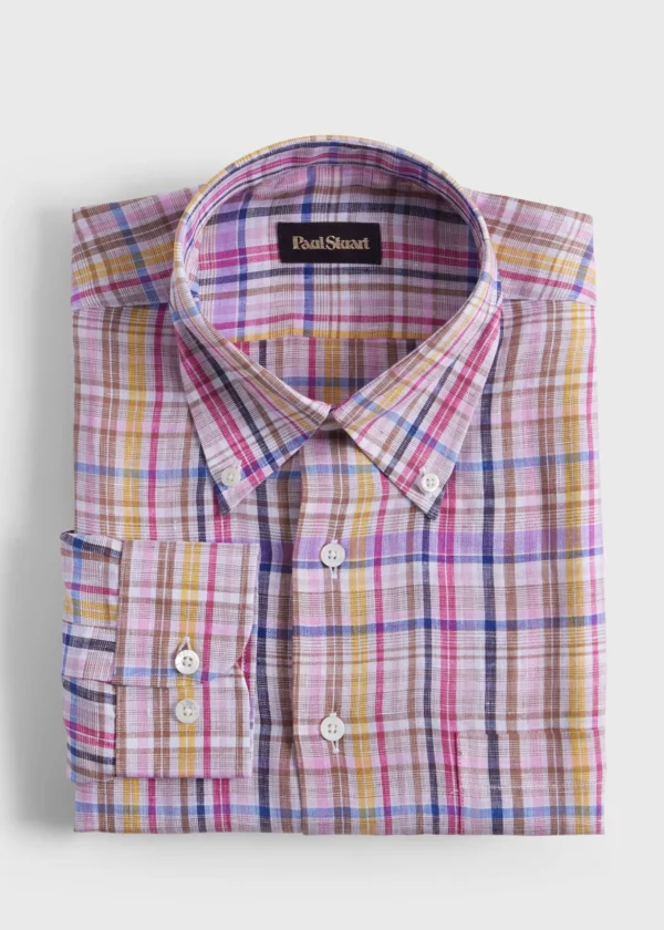 Linen Multicolor Plaid Sport Shirt