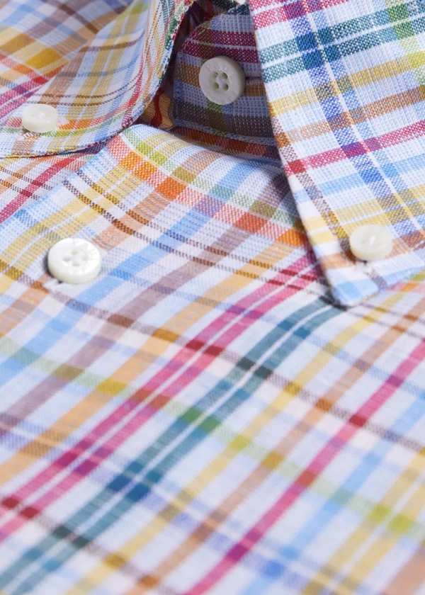 Linen Multicolor Plaid Sport Shirt