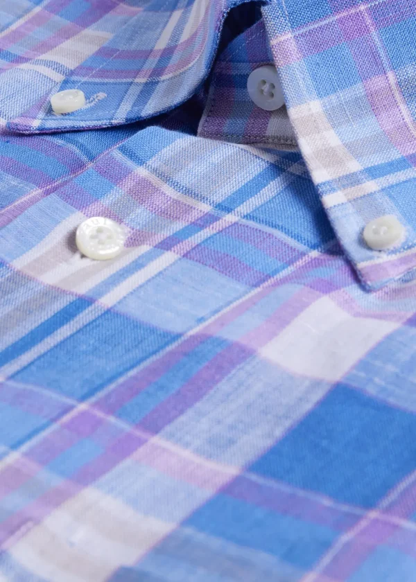 Linen Multicolor Plaid Sport Shirt