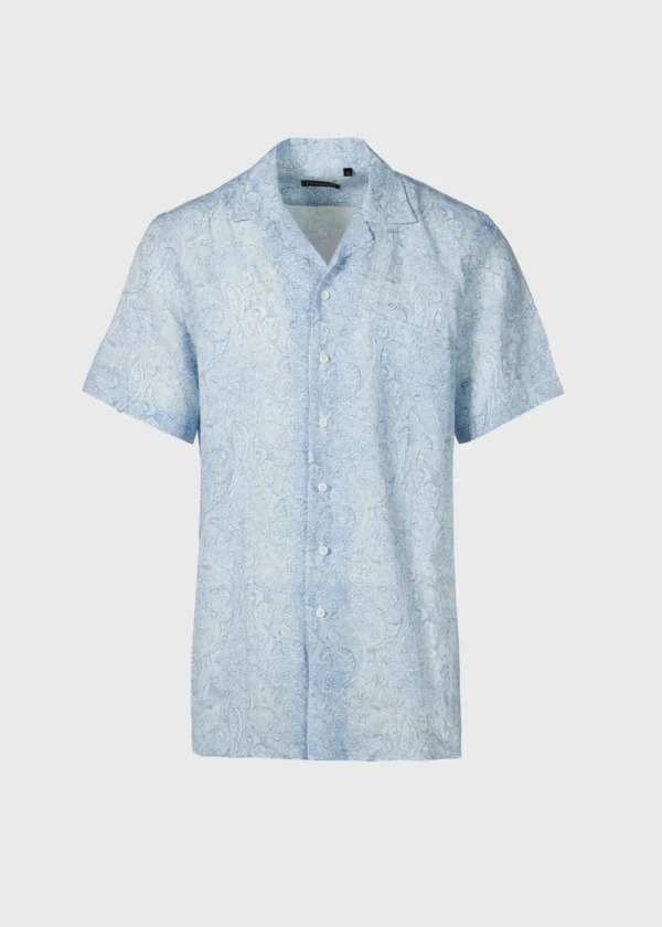 Linen Paisley Print Camp Shirt