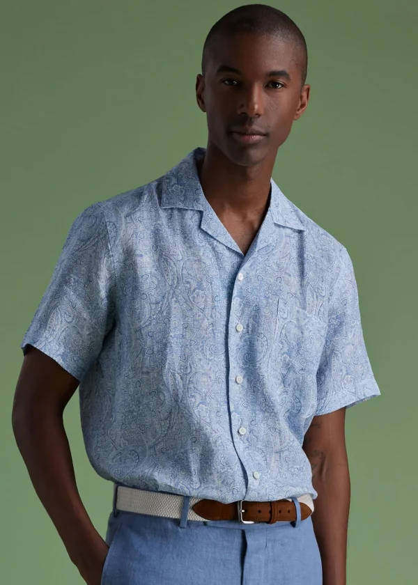 Linen Paisley Print Camp Shirt