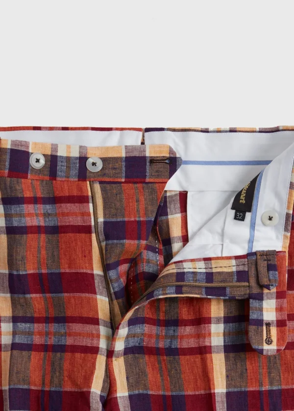 Linen Plaid Plain Front Dress Trouser