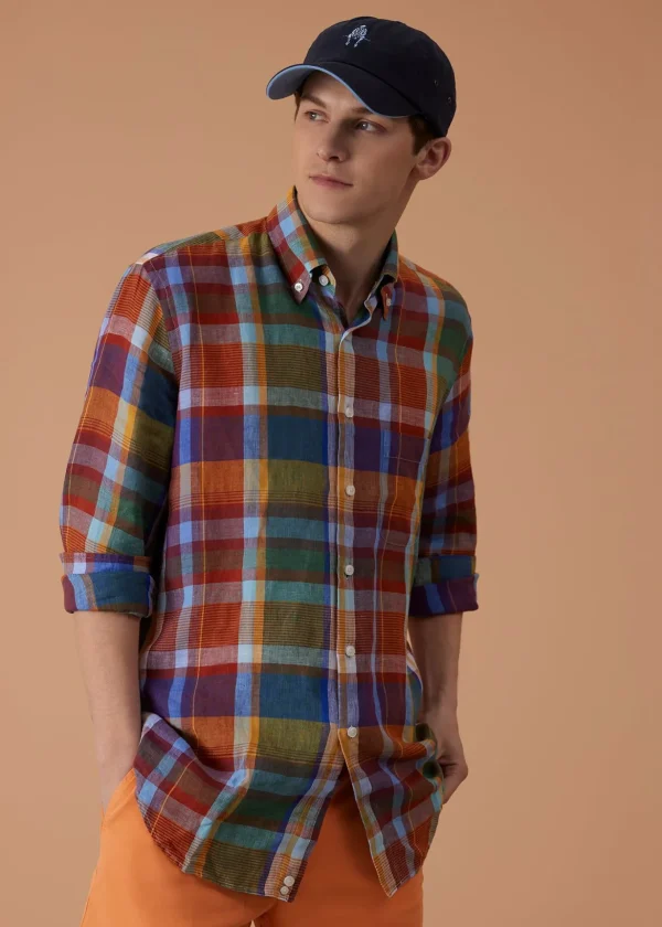 Linen Plaid Sport Shirt
