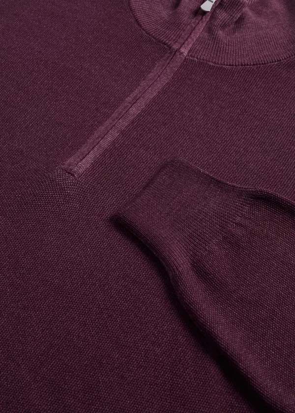 Merino Wool Rice Stitch Quarter Zip Sweater