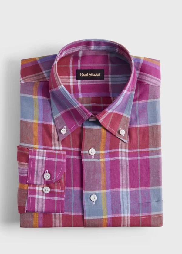 Oversized Plaid Linen Sport Shirt