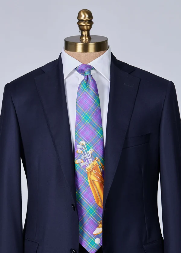 Plaid Golf Bag Print Silk Tie