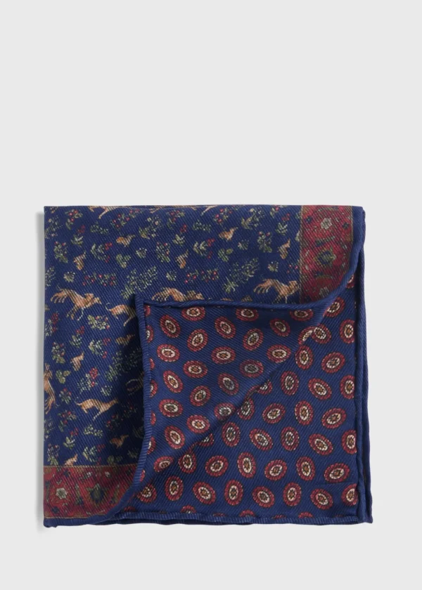Printed Silk Dog Motif Pocket Square