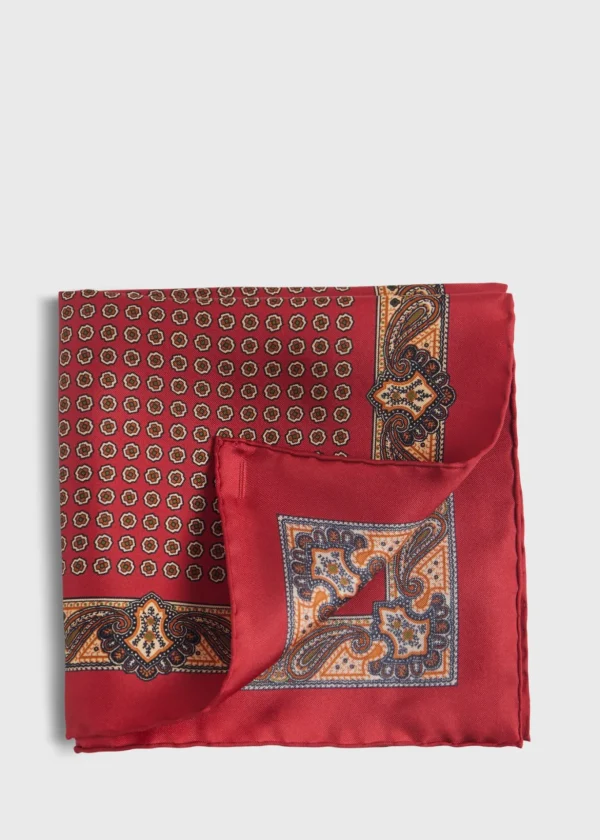 Printed Silk Medallion And Paisley Pocket Square